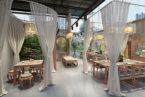 南京200平禅意中式风格奶茶咖啡店装修设计效果图