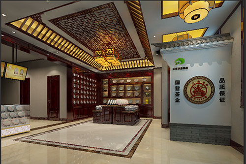 南京古朴典雅的中式茶叶店大堂设计效果图