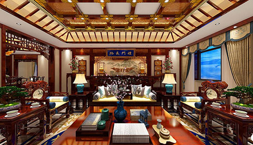 南京书香气息浓厚的中式别墅装修设计效果图