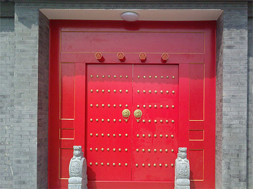 南京中国传统四合院系列朱红色中式木制大门木作